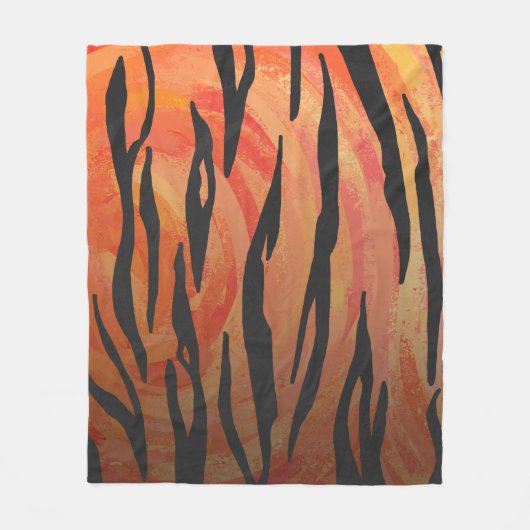 Tiger Hot oranje en zwart afdrukken Fleece Deken (Voorkant)