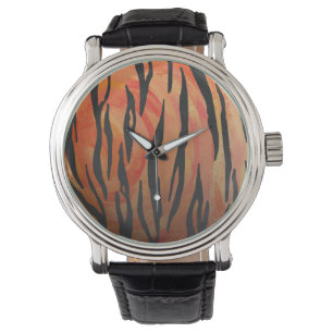 Tiger Hot oranje en zwart afdrukken Horloge