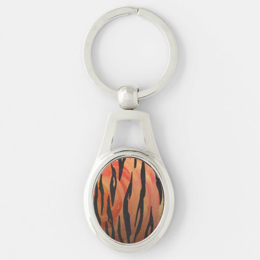 Tiger Hot oranje en zwart afdrukken Sleutelhanger (Voorkant)