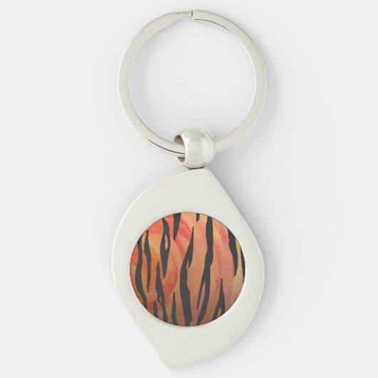 Tiger Hot oranje en zwart afdrukken Sleutelhanger (Voorkant)