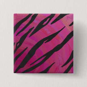 Tiger Hot Pink en Zwart Print Vierkante Button 5,1 Cm