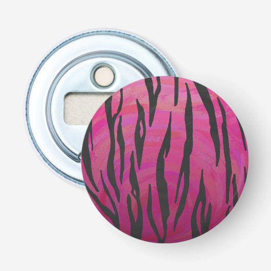 Tiger Hot Pink en zwarte afdrukken Button Flesopener (Voorkant)
