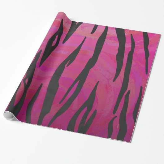 Tiger Hot Pink en zwarte afdrukken Cadeaupapier (Uitgerold)
