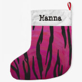 Tiger Hot Pink en zwarte afdrukken Grote Kerstsok (Achterkant)