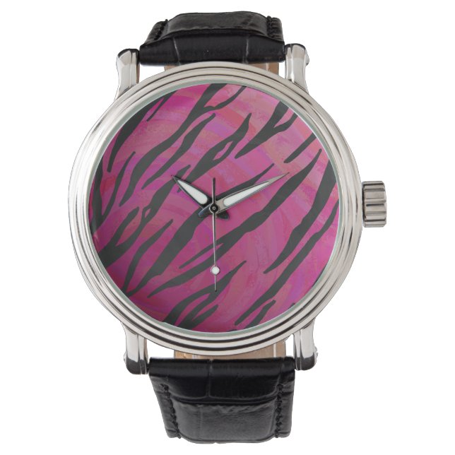 Tiger Hot Pink en zwarte afdrukken Horloge (Voorkant)