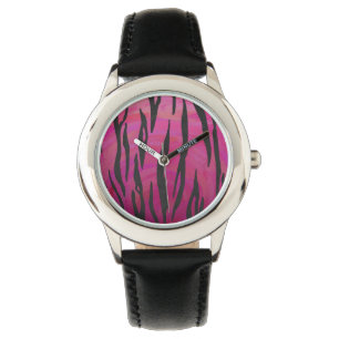 Tiger Hot Pink en zwarte afdrukken Horloge
