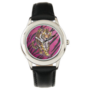 Tiger Hot Pink en zwarte afdrukken Horloge