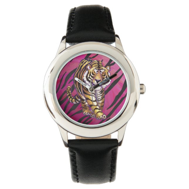 Tiger Hot Pink en zwarte afdrukken Horloge (Voorkant)