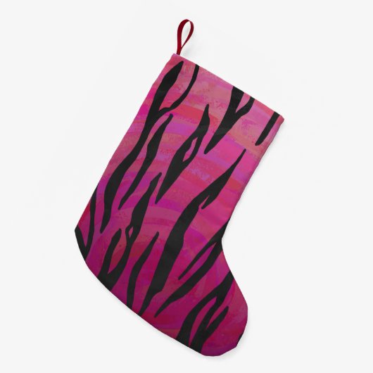 Tiger Hot Pink en zwarte afdrukken Kleine Kerstsok (Voorkant (Hangend))