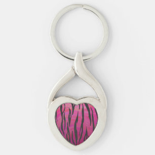 Tiger Hot Pink en zwarte afdrukken Sleutelhanger