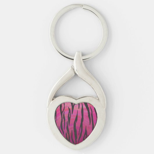 Tiger Hot Pink en zwarte afdrukken Sleutelhanger (Voorkant)