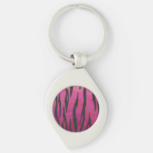 Tiger Hot Pink en zwarte afdrukken Sleutelhanger