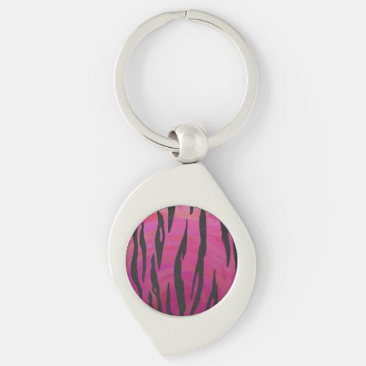 Tiger Hot Pink en zwarte afdrukken Sleutelhanger (Voorkant)