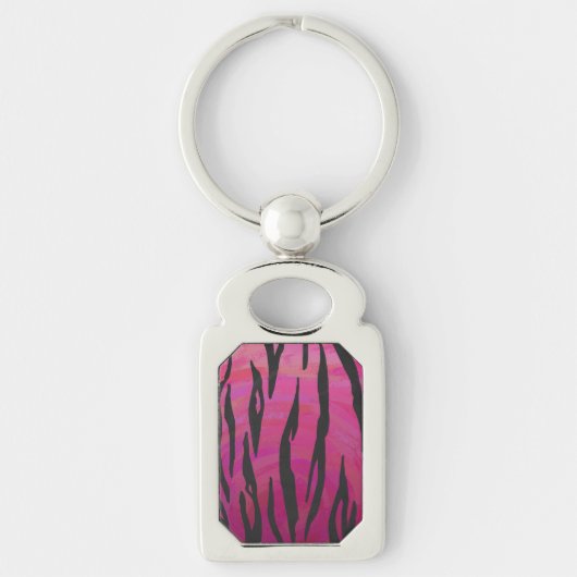 Tiger Hot Pink en zwarte afdrukken Sleutelhanger (Voorkant)