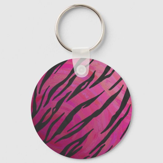 Tiger Hot Pink en zwarte afdrukken Sleutelhanger (Voorkant)