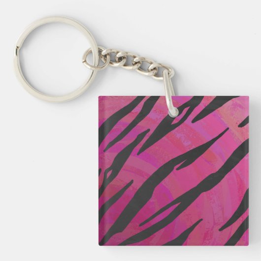 Tiger Hot Pink en zwarte afdrukken Sleutelhanger (Voorkant)