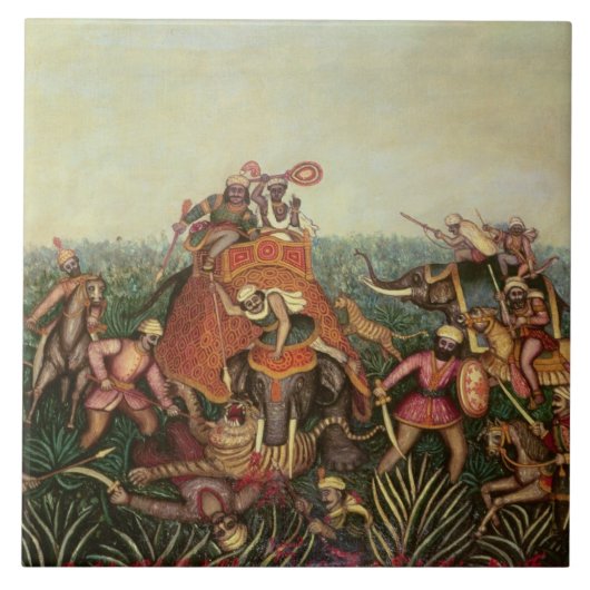 Tiger Hunt, 1892 (olie op canvas) Tegeltje (Voorkant)