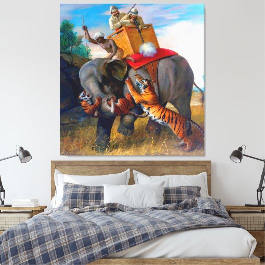 Tiger Hunting Briton Rivière 1920 Canvas Afdruk (Insitu (Slaapkamer))