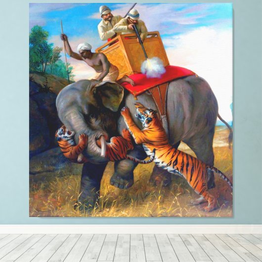 Tiger Hunting Briton Rivière 1920 Canvas Afdruk (Insitu (Houten vloer))