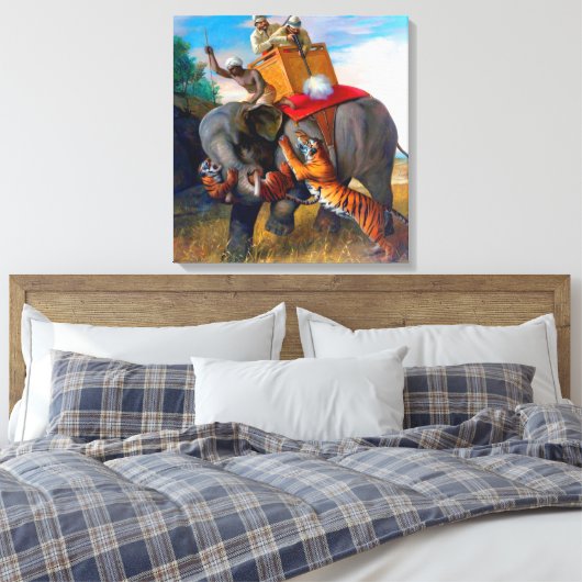 Tiger Hunting Briton Rivière 1920 Canvas Afdruk (Insitu (Slaapkamer))