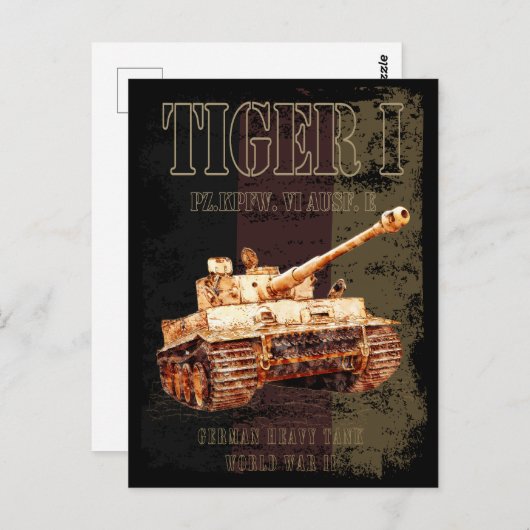 Tiger I Duitse zware tank WWII met Duitse vlag Briefkaart (Voorkant / Achterkant)