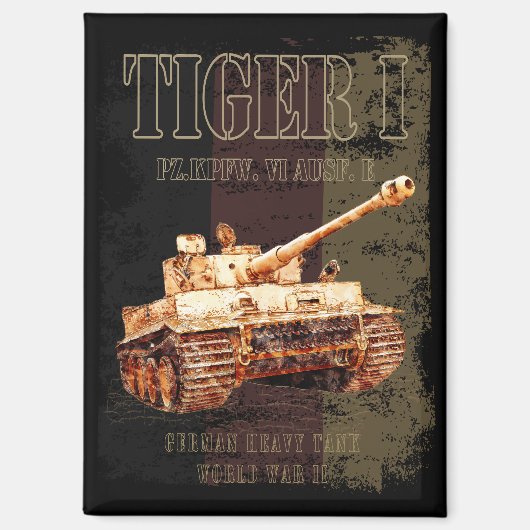 Tiger I Duitse zware tank WWII met Duitse vlag Magneet (Voorkant)