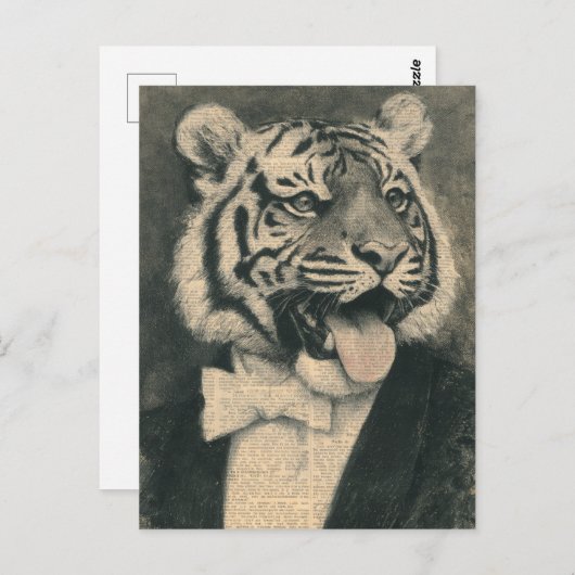 Tiger in a Tux Collage Briefkaart (Voorkant / Achterkant)