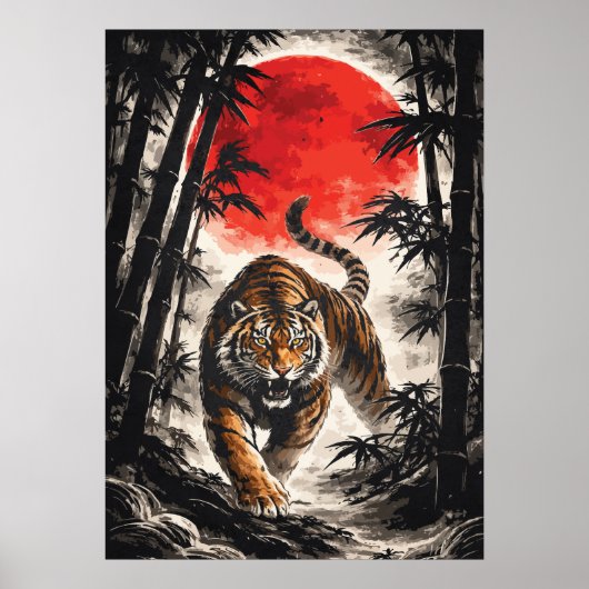 Tiger In Red Moon - Japanese Anime Art Poster (Voorkant)