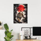 Tiger In Red Moon - Japanese Anime Art Poster (Thuiskantoor)