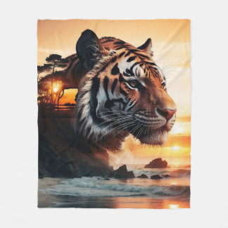 Tiger in the sunset / Tiger im Sonnenuntergang Fleece Deken