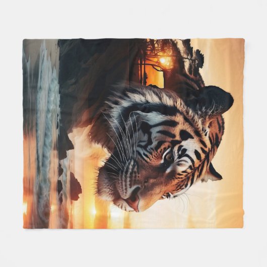 Tiger in the sunset / Tiger im Sonnenuntergang Fleece Deken (Voorkant (Horizontaal))
