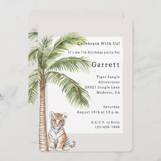 Tiger Jungle Animal Palm Tree Birthday Kaart (Voorkant / Achterkant)