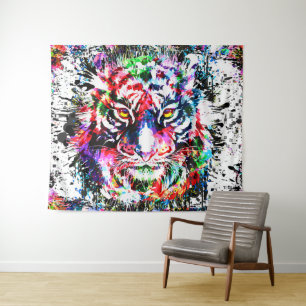 Tiger Kleurrijke tekening Abstracte kunsttijge Wandkleed