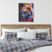 Tiger | Kleurrijke Tiger Tekening Abstract Canvas Afdruk (Insitu (Slaapkamer))