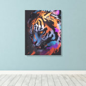 Tiger | Kleurrijke Tiger Tekening Abstract Canvas Afdruk (Insitu (Houten vloer))