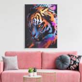 Tiger | Kleurrijke Tiger Tekening Abstract Canvas Afdruk (Insitu (Woonkamer))
