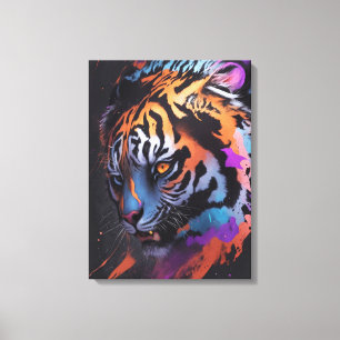 Tiger   Kleurrijke Tiger Tekening Abstract Canvas Afdruk