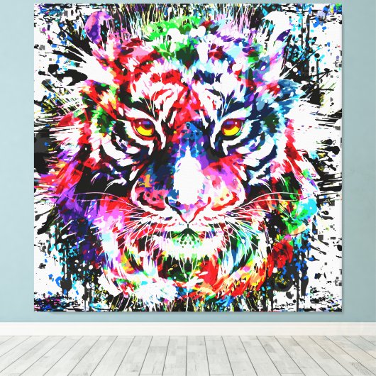 Tiger | Kleurrijke tijgertekening | Abstracte kuns Canvas Afdruk (Insitu (Houten vloer))