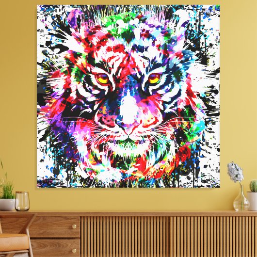 Tiger | Kleurrijke tijgertekening | Abstracte kuns Canvas Afdruk (Insitu (Woonkamer))