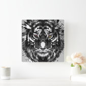 Tiger | Kleurrijke tijgertekening | Abstracte kuns Vierkante Klok (Huis)