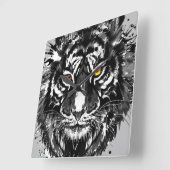 Tiger | Kleurrijke tijgertekening | Abstracte kuns Vierkante Klok (Hoek)