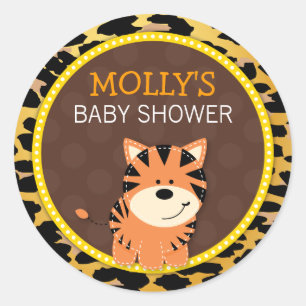 Tiger Leopard Print Oerwoud Baby shower Favor Stic Ronde Sticker
