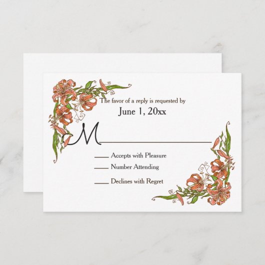 Tiger Lilies Bruiloft RSVP (Voorkant / Achterkant)