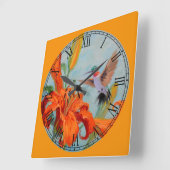 Tiger Lilies en Hummingbird Fine Art Roman Numeral Vierkante Klok (Hoek)