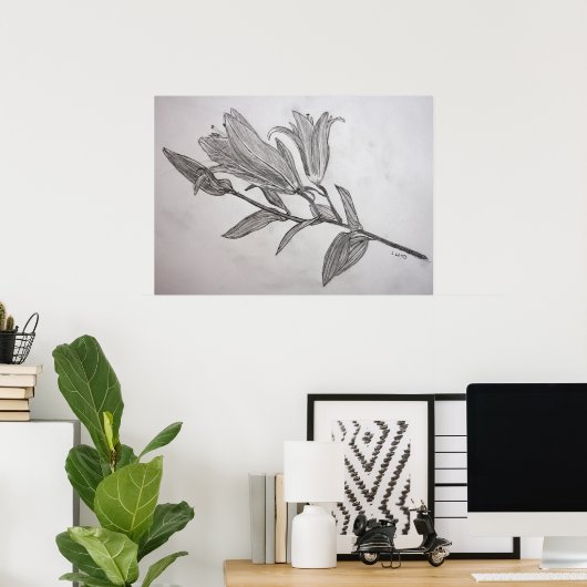 Tiger Lilies Potcil Tekeningvlakte Poster (Thuiskantoor)