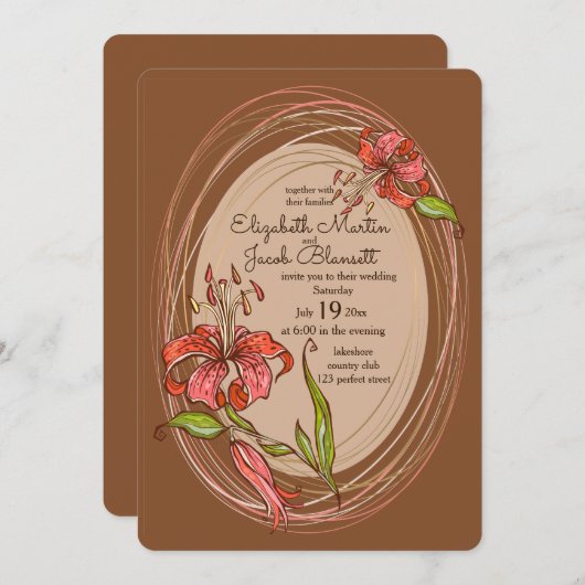 Tiger Lilies Wedding, bruin Kaart (Voorkant / Achterkant)