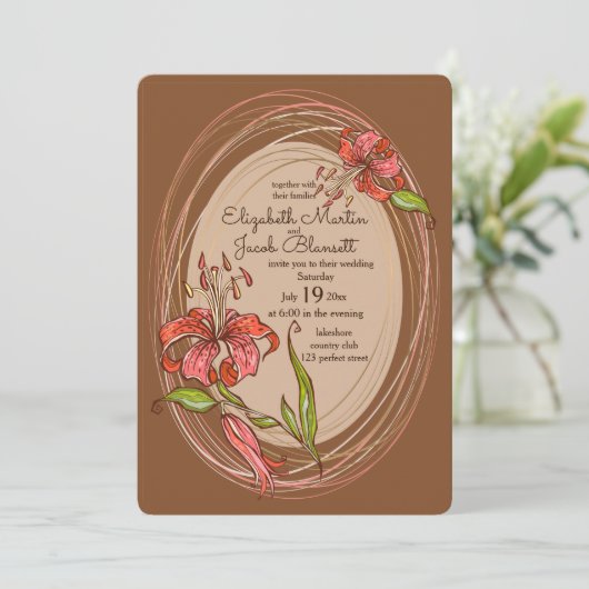 Tiger Lilies Wedding, bruin Kaart (Staand voorkant)