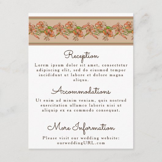 Tiger Lilies Wedding Enclosure Informatiekaartje (Voorkant)