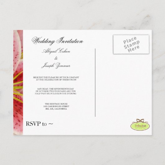 Tiger Lilly Wedding Invitation Briefkaarten (Achterkant)