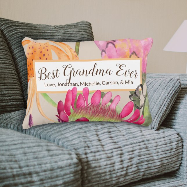Tiger Lily en Protea Moederdag Sierkussen Accent Kussen (best grandma ever throw pillow, protea flower tiger lily mothers day pillow)